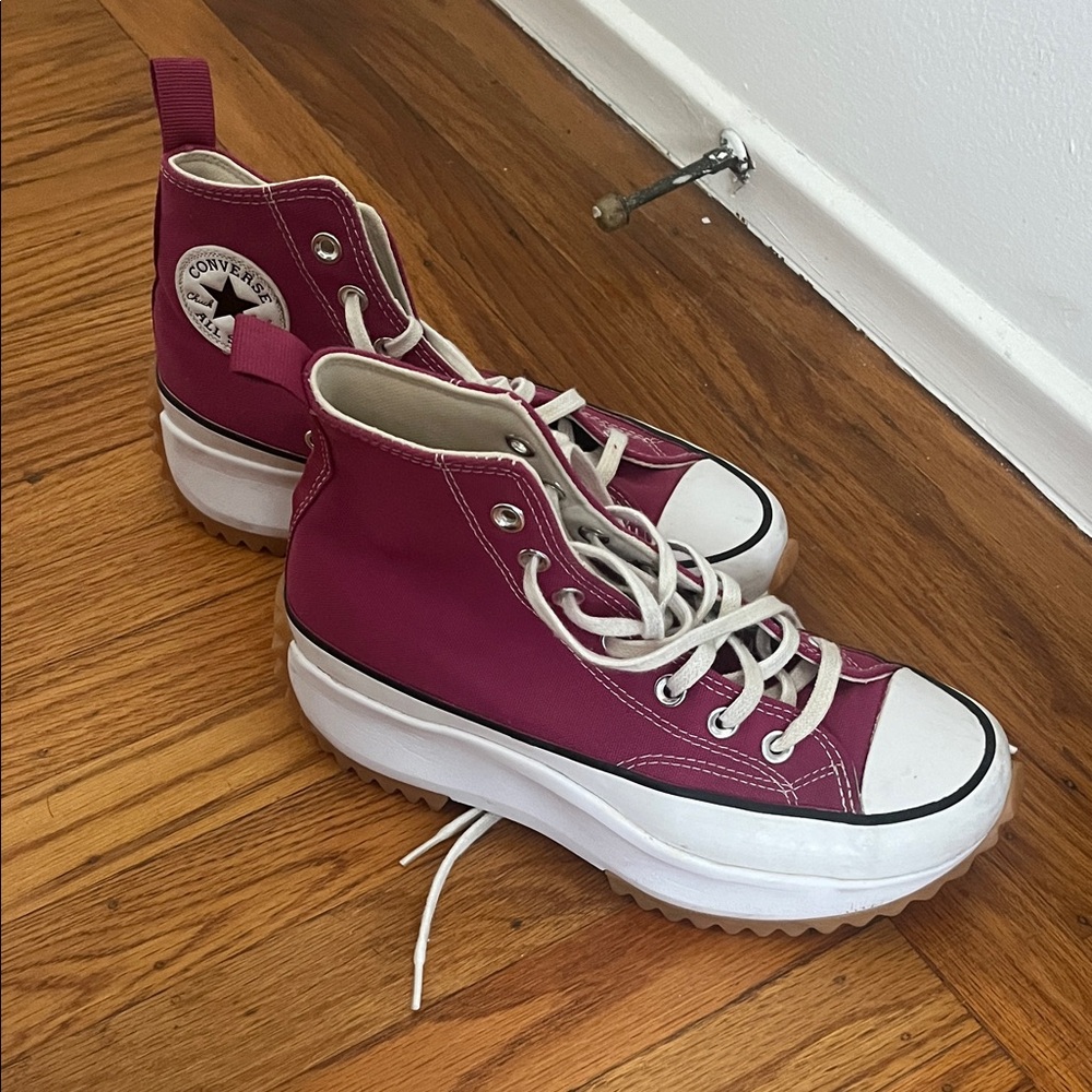 Converse Women's Platform Sneakers - Magenta and White